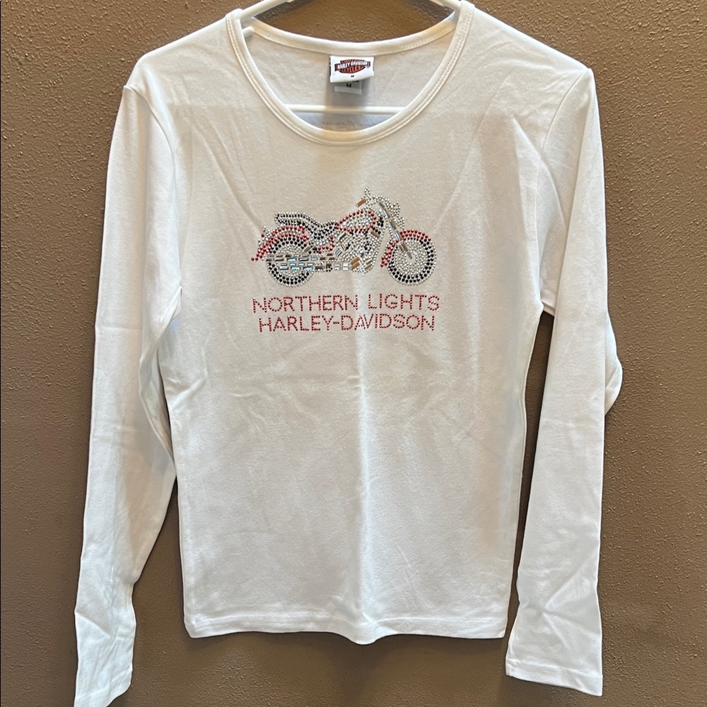 Harley-Davidson White Long Sleeve with Embellished Motorcycle